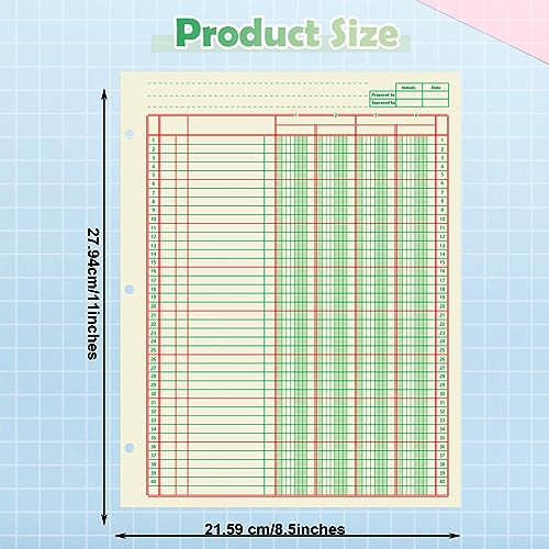 Fulmoon 5 Pack 8.5 x 11 Inch 4-Column Columnar Pad (3 Holes) – Green Paper Notebook
