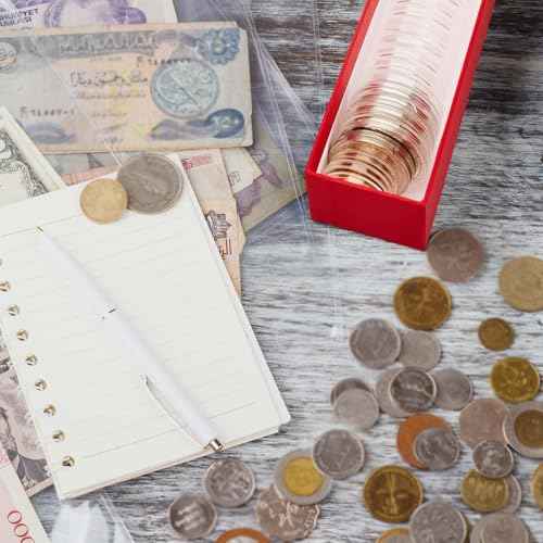 Teling 16 Pcs Coin Storage Box 2x2inch Flip Holders Collectors Coin Supplies Holders for Cents Collection Cardboard (Red)