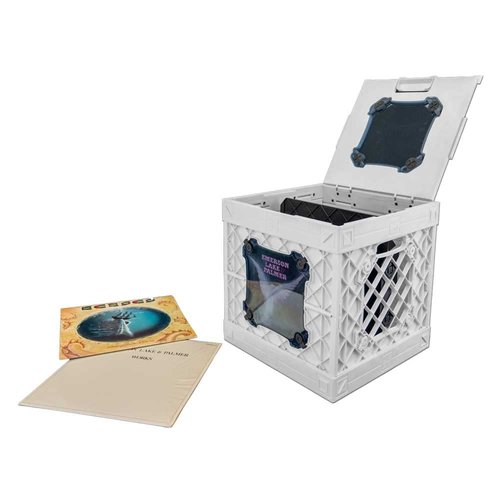 UbeCube CrateVinyl - Vinyl Record Storage Crate Modular Storage Cube for LP Albums with Divider and 2 Clear Panels (White crate - Blue tint panels)
