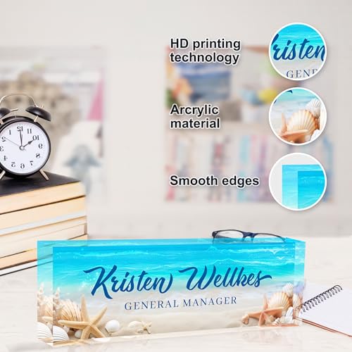 Personalized Office Name Plate - Custom Desk Sign for Teachers & Staff, Beach Date Design