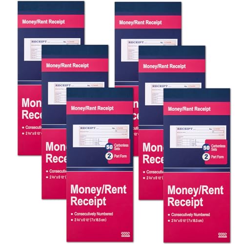 6 Pack Receipt Book with Carbon Copies, 2-Part Carbonless, 50 Sets Each