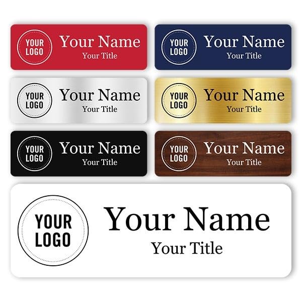 Custom Name Tag Badge, Rounded 1x3 with Logo, Magnet/Pin Backing, 2 Lines