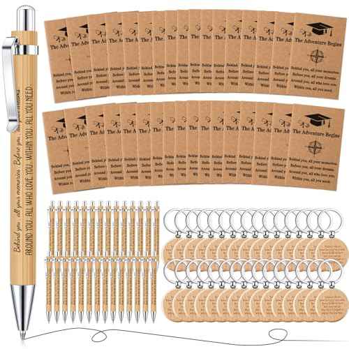 150 Pcs Class of 2025 Graduation Gifts Bulk Inspirational Pocket Kraft Notebooks and Ballpoint Pens with Wooden Keychains Graduation Party Favors for Daughter Son College Senior Students