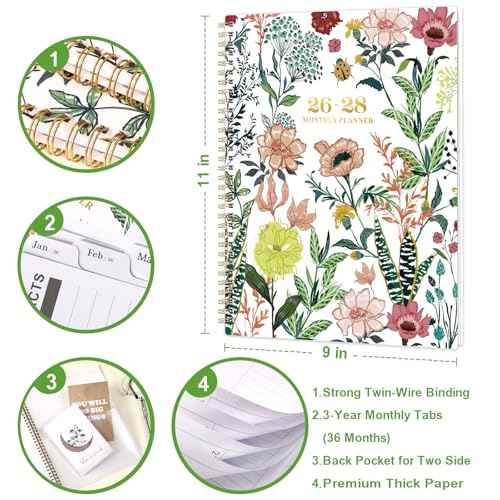 2026-2028 Monthly Planner/Calendar - 3 Year Monthly Planner 2026-2028, Jan. 2026 - Dec. 2028, 9" ¡¿ 11" Calendar Planner 36-Month with Tabs, Twin-Wire Binding, Two-Side Pocket, Celebrity Quotes £¦ Notes