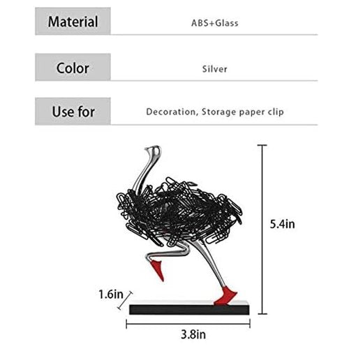 EHERDM Running Ostrich Magnetic Paperclip Holder Funny Office Desk Decor Decorative Jewelry Storage Dispenser Silver Creative Small Gifts for Friends Coworkers