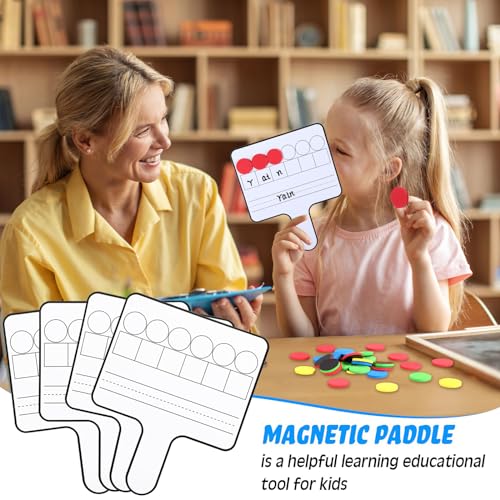 Seajan 18 Pcs Magnetic Paddle Set Education Dry Erase Double Side Handheld Answer Board with Magnetic Counters Discs Phonemic Awareness Phonics Games Toy for Students Kids Teaching Supply (Bright)