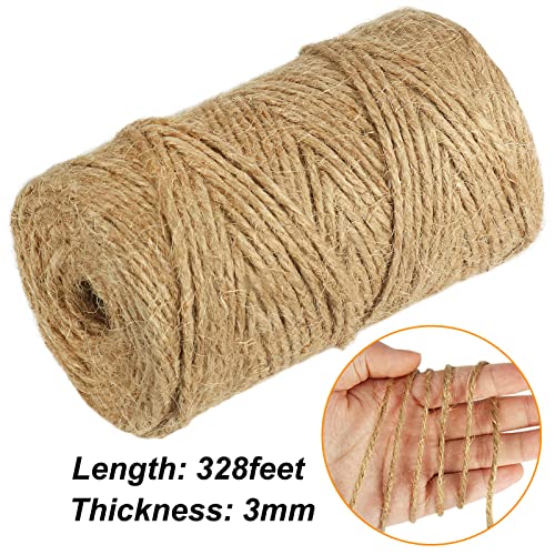 Vivifying Jute Twine 328 ft, 3mm (Brown) Garden Knot String for Tomatoes, Climbing Plants & Gift Wrapping - 1pc