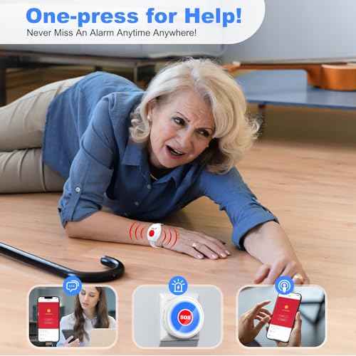 Caregiver Pager Life Alert Systems for Seniors No Monthly Fee Wi-Fi APP Control Elderly Alarm Call Button Panic Alarm for 1 Call Button 1 Watch Button 1 Receiver(Only Supports 2.4GHz Wi-Fi)