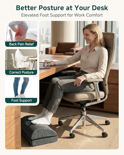 Snailax B.black Heated Foot Rest Under Desk with 3 Heat + 3 Vibration, 3-Height Ergonomic Foot Stool