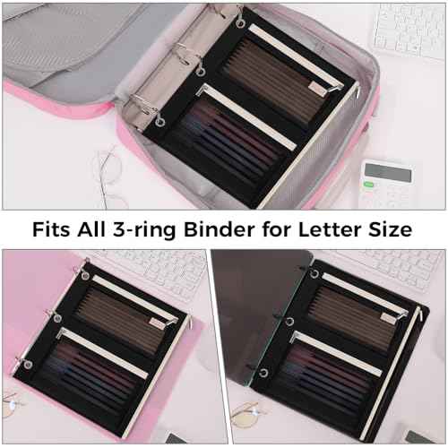 SKYDUE 3 Ring Pencil Pouch for Binder, Zipper Binder Pencil Pouch with 3 Pockets and Mesh Window, Durable Organizer for School Supplies, Cables, Earbuds, Makeup