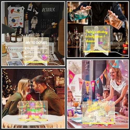 Acrylic Dry Erase Board with Light,7.9"X7.9"Led Note Board with Colors, Light Up Dry Erase Board with Stand As A Glow Memo Led Letter Message Board for Drawing Creativity, School, Home, Office