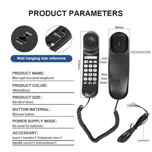 OF-990 Slimline Telephone Wall-Mountable Basic Corded Telephone No AC Power Required, Corded Home Phone Black