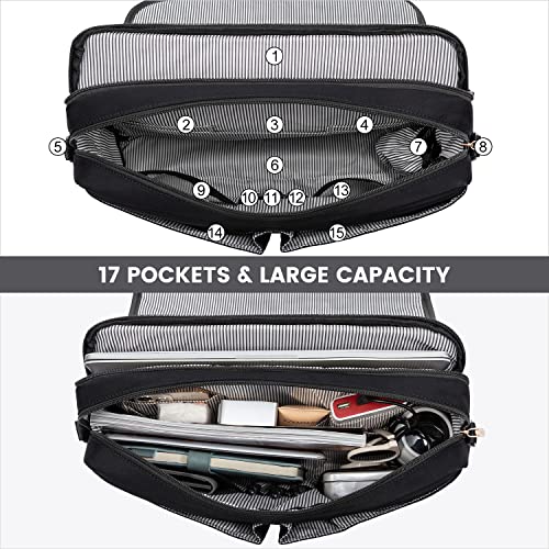 LOVEVOOK Laptop Bag for Women, 15.6 inch Large Capacity Computer Briefcase Sleeve Case, Crossbody Messenger Shoulder Bag, Office Business Work Tote Bags Purse for Travel Gifts, Black