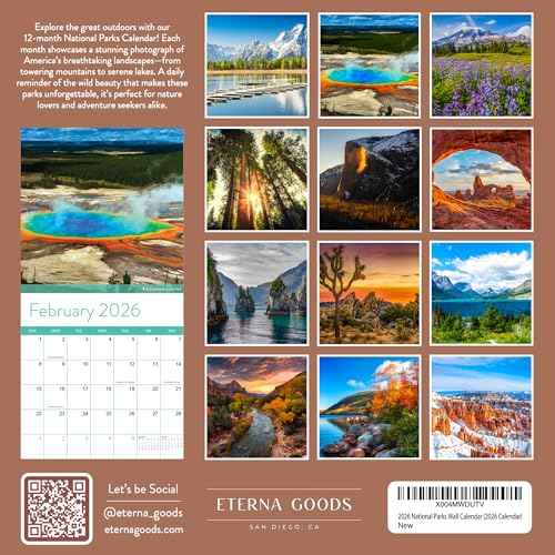 2026 National Parks Wall Calendar | Beautiful Outdoor Nature Landscapes Calendar of US State Parks Scenery for 2026, Great Calendar Stocking Stuffer Gift for Men or Women