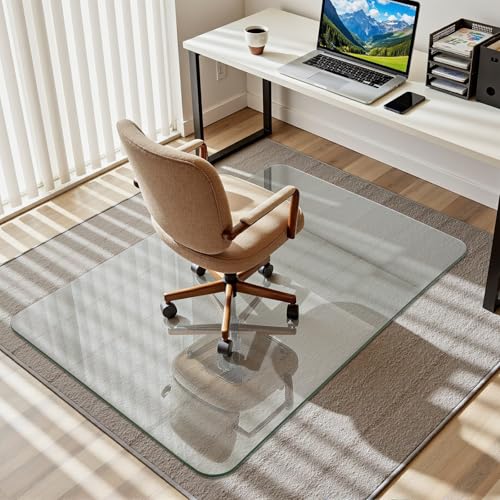 32" x 48" Office Chair Mat for Carpet, Tempered Glass Chair Mat with Rounded Corners and Polished Edges, Desk Floor Mat for Carpet, Hardwood Floor, Office