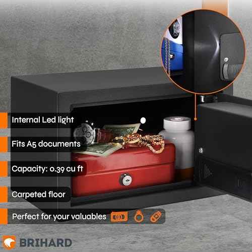 Home Electronic Safe 7.87"H x 12.2"W x 7.87"D, Money & Jewellery Lockable Box 0.39 Cubic Feet, Compact SafetyBox with Digital Keypad Lock LED Screen, Mini Safe Box for Home