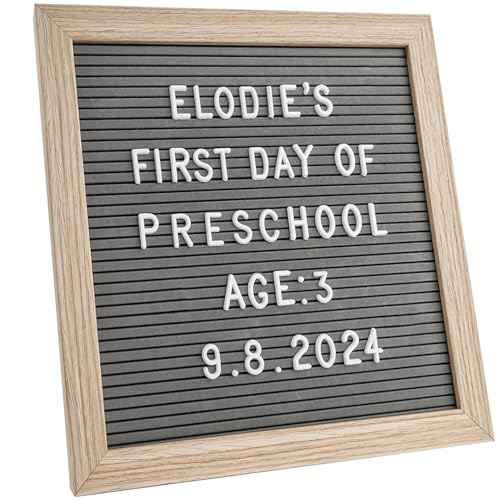 C CRYSTAL LEMON Felt Letter Board 10x10 Inch ? 336 Letters, Numbers & Symbols ? Gray Message Board with Wooden Frame, Wall Mount or Free Standing