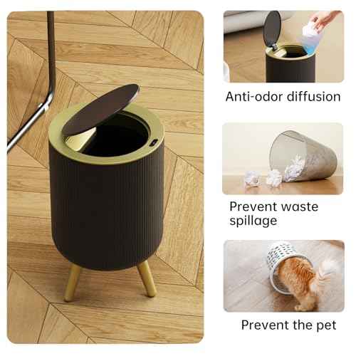 URALFA Motion Sensor Trash Can with Lid, Touchless Bathroom Garbage Can with Legs, Automatic Office Trash Can with Lid for Near Desk, Restroom Small Garbage Can,2.4 Gallon,Black