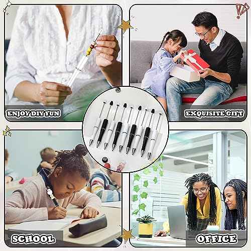 Kosiz 150 Pieces Plastic Beadable Pen Bulk Black Ink Assorted Bead Ballpoint Pen Beaded Gift for Presents Office School Supplies DIY Making(Black and White)