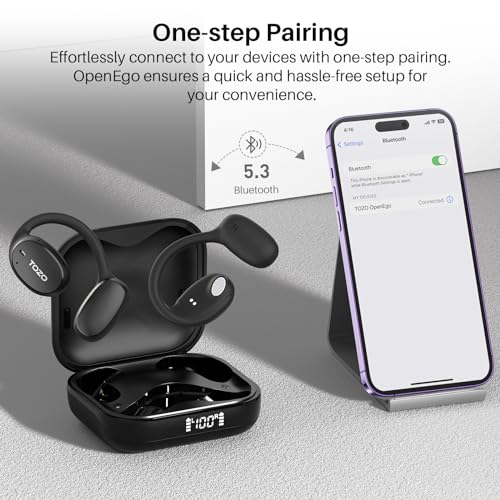 TOZO OpenEgo Open Ear Bluetooth Earbuds Black 80H Sport Headphones