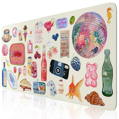 iCasso Office Desk Mat for Keyboard and Mouse, Large Mouse Pad, Desk Pad Mat, Anti-Slip Big Mousepad with Stitched Edges for Computer Desktop Cover Protector (Watercolor Stickers)