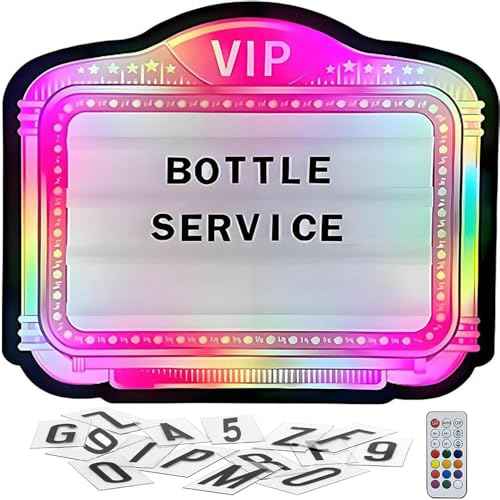 VIP Bottle Service Sign for Clubs - Professional LED Display Board with Remote Control, Changeable Cards & 6 Light Modes, Tool-Free Setup for Bottle Girl & Presenter, Bar, Nightclub, Wedding, Parties
