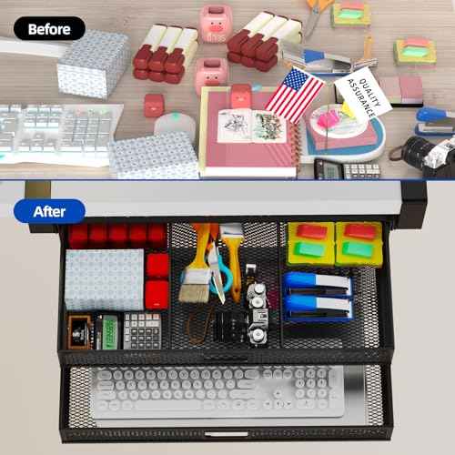 Under Desk Drawer Organizer No Drilling 2 Slide Out Drawer Under Table Storage Drawer Clamp On Under Desk Management Drawer Organizer Suitable for Home and Office