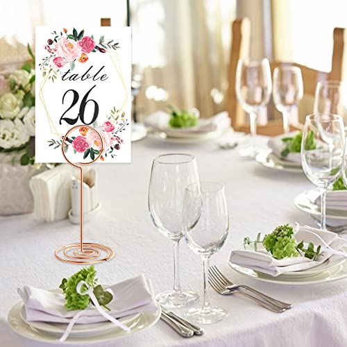 Rose Gold 26PCS Wedding Table Number Holders with Floral Cards