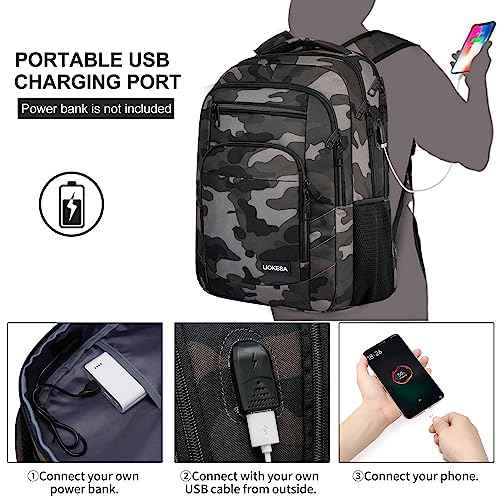 Laptop Backpack for Men, Large School Backpack for Teens, Business Slim Laptop Backpack with USB Charging Port, 15.6 Inch Anti Theft Water Resistant College Bookbag Computer Bag Daypack, Camo
