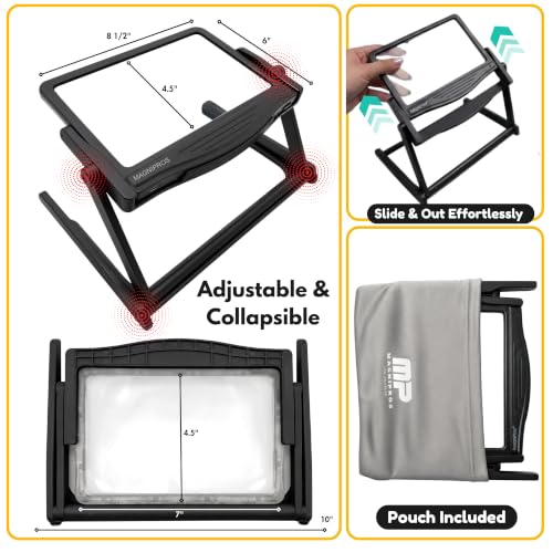 MagniPros 5X LED Page Magnifying Glass with Detachable Stand - Jet Black