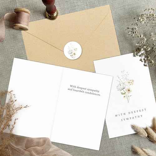 24 Pcs Sympathy Cards with Envelopes, Bulk Condolence Cards with Thoughtful Messages with Adhesive Envelopes and Stickers, 6 Unique Designs