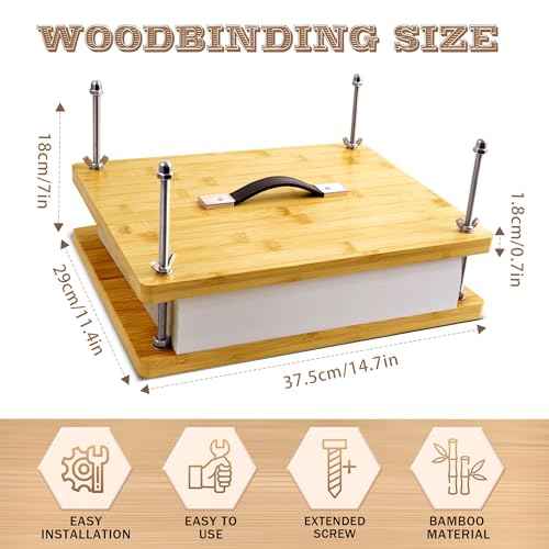 HAOPENGYOU 14.7"x11.4" Large Bamboo Book Press & Bookbinding Kit with Bone Folder, Awl, Needles - Complete DIY Book Repair Craft Set