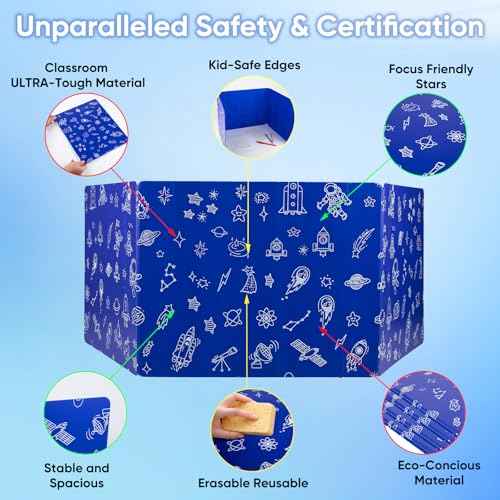 25-Pack Desk Dividers for Students, 3-Fold Privacy Screens, Durable Waterproof Plastic Study Boards, Easy Clean Classroom Shields for Schools,Teacher Supplies & Student Desk Organizers, Blue