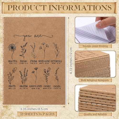 100 Pcs Christian Gifts Bulk Mini Christian Notebooks Wildflower Bible Verse Notepad Inspirational Prayer Journal Religious Christmas Church Gift for Men Women Teacher Nurse