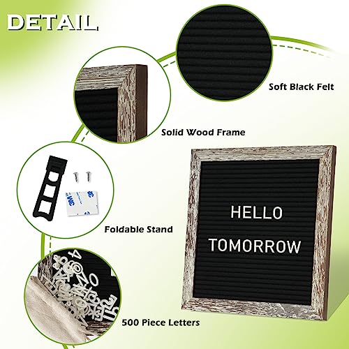 4 THOUGHT 10x10 Felt Letter Board with Stand & Wooden Frame - Brown, Black Variant