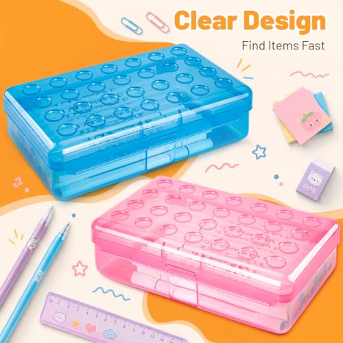 Blue Plastic Clear Hard Polka Dot Pencil Box Case - Cute Stationery Organizer
