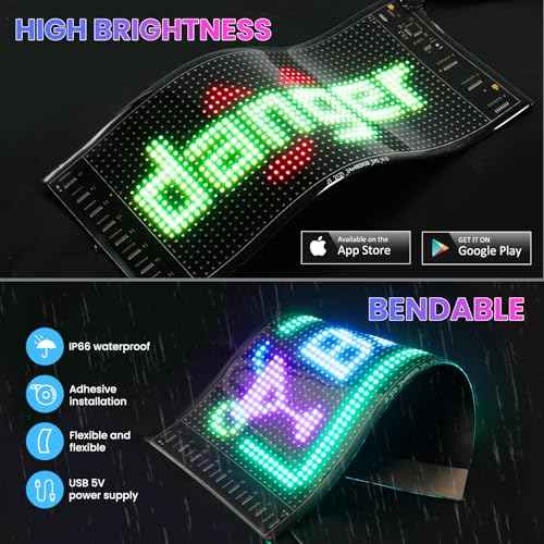 Programmable Led Sign, Double Line Digital Led Message Board, Smart Light Strip Flexible Rgb Electronic Signage Banners, Scrolling Text Panel for Car Shop Taxi Rear Window