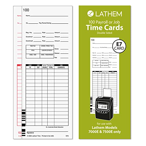 Lathem 7000E/7500E Payroll Time Cards 100 Pack White Double-Sided US