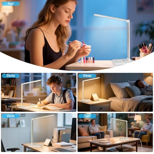 White Crown First-Generation Dimmable LED Desk Lamp with USB Charging & 5 Lighting Modes