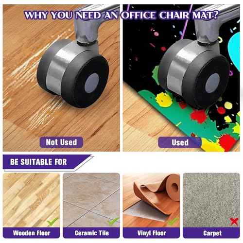 Office Chair Mat for Hardwood Gamer 48"x60" Computer Gaming Chair Mat Anti-Slip Rugs Game Protector for Rolling Chairs Under Desk Rug for Home