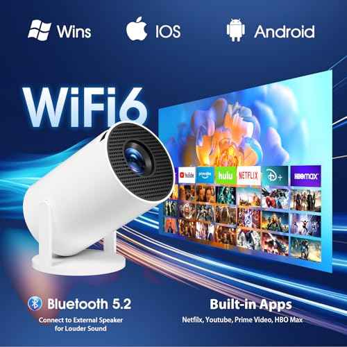 Mini Projector with WiFi and Bluetooth Built-in Apps Smart Projector Support 4K 1080P FHD 180¡Æ Adjustable Auto Keystone Compatibile with HDMI/TV Stick/Memory Stick/Laptop, White