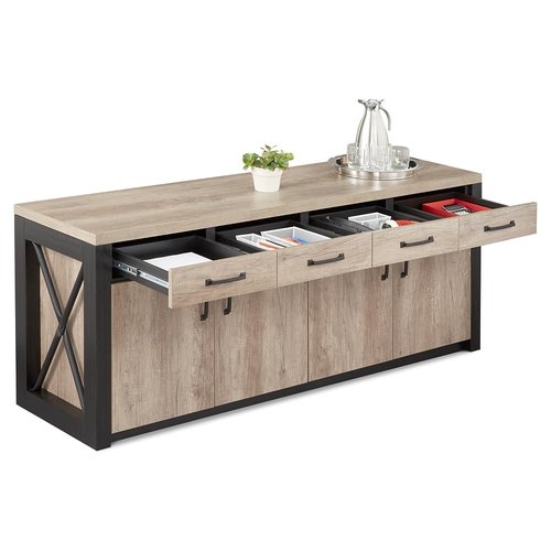 NBF Urban Work Office Credenza with Adjustable Shelves - Modern Buffet Cabinet with Storage - Credenza Storage Cabinet with 4 Drawers - Office Credenza with Gray Laminate (72" W x 21" D)