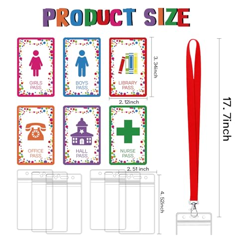 Colorful Classroom Hall Passes with Lanyards - Unbreakable PVC Set for Schools