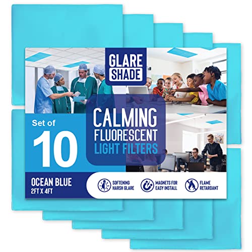 Fluorescent Light Covers for Classroom or Office | Magnetic Fluorescent Light Covers for Ceiling Lights Provide Relief from Glare, Headaches, & Sensory Overload | 10 Count Blue