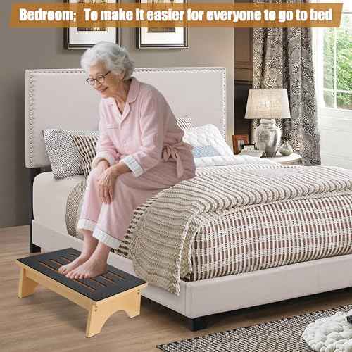 Wooden Step Stool, Bed Steps for High Beds for Adults Elderly with Non-Slip Rubber Surface, Heavy Duty One Step Stool for Bed with 450 LBS Capacity for Bedroom Kitchen Bathroom, or Bedside