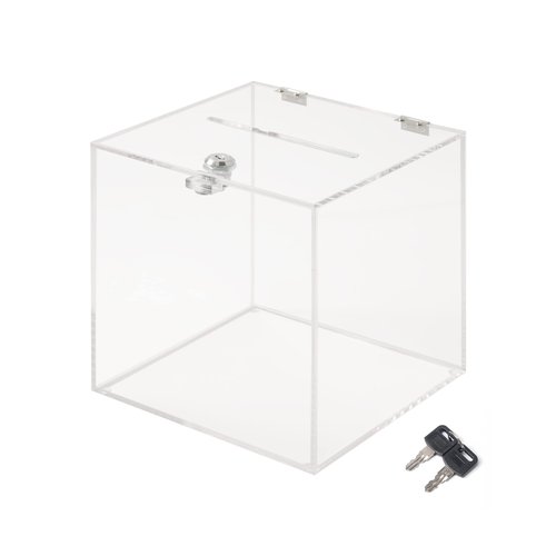 CiaoHER Acrylic Donation Box 10x10x10 inches, Ballot Suggestion Box Money Storage Container for Voting, Charity, Ballot, Contest, Suggestions