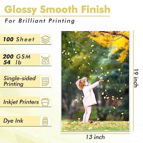 Koala Glossy Inkjet Photo Paper Thick 13X19 Inches 100 Sheets 54lb Picture Paper for Inkjet Printer Use DYE INK 200gsm