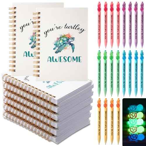 20 Sets Inspirational Turtle Gifts Includes 20 Turtles Spiral Notebooks 20 Glowing in The Dark Ballpoint Pens Employee Appreciation Gifts Bulk for Coworker Staff Team Turtle Lovers