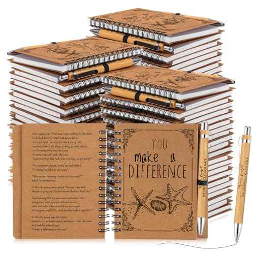 Colarr 30 Sets Christmas Employee Appreciation Gifts Starfish Spiral Notebooks Bulk You Make a Difference A6 Inspirational Journal and Motivational Bamboo Pens for Coworkes Staff Team Volunteer