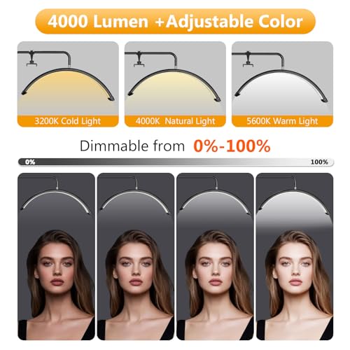 NATURALRISE LED Floor Lamp£¬Half Moon Lash Light for Eyelash Extensions, Nail Art & Tattoos | 3 Color Temperatures, 10-100% Dimming, Height Adjustable Reading Lamp for Bedroom, Office, Makeup Studio